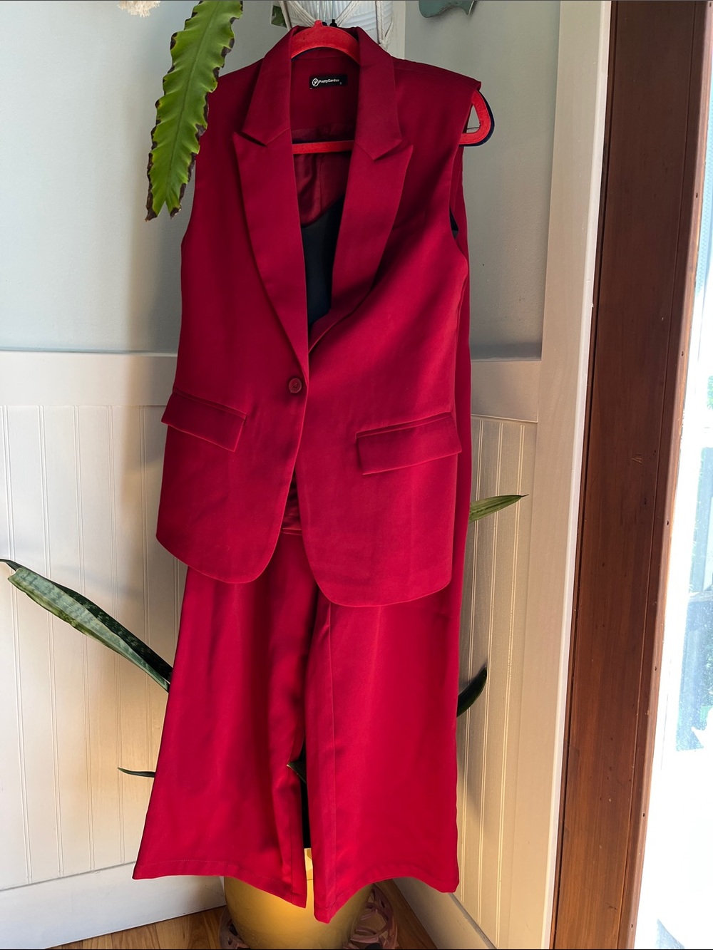 Sleeveless Wine Red Wide-Leg Jumpsuit Set